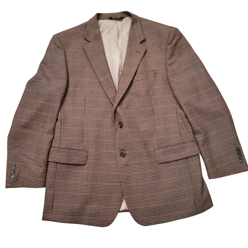 Jos A Bank 46R Blazer Brown Houndstooth Wool Two Button Sport Coat Jacket Preppy